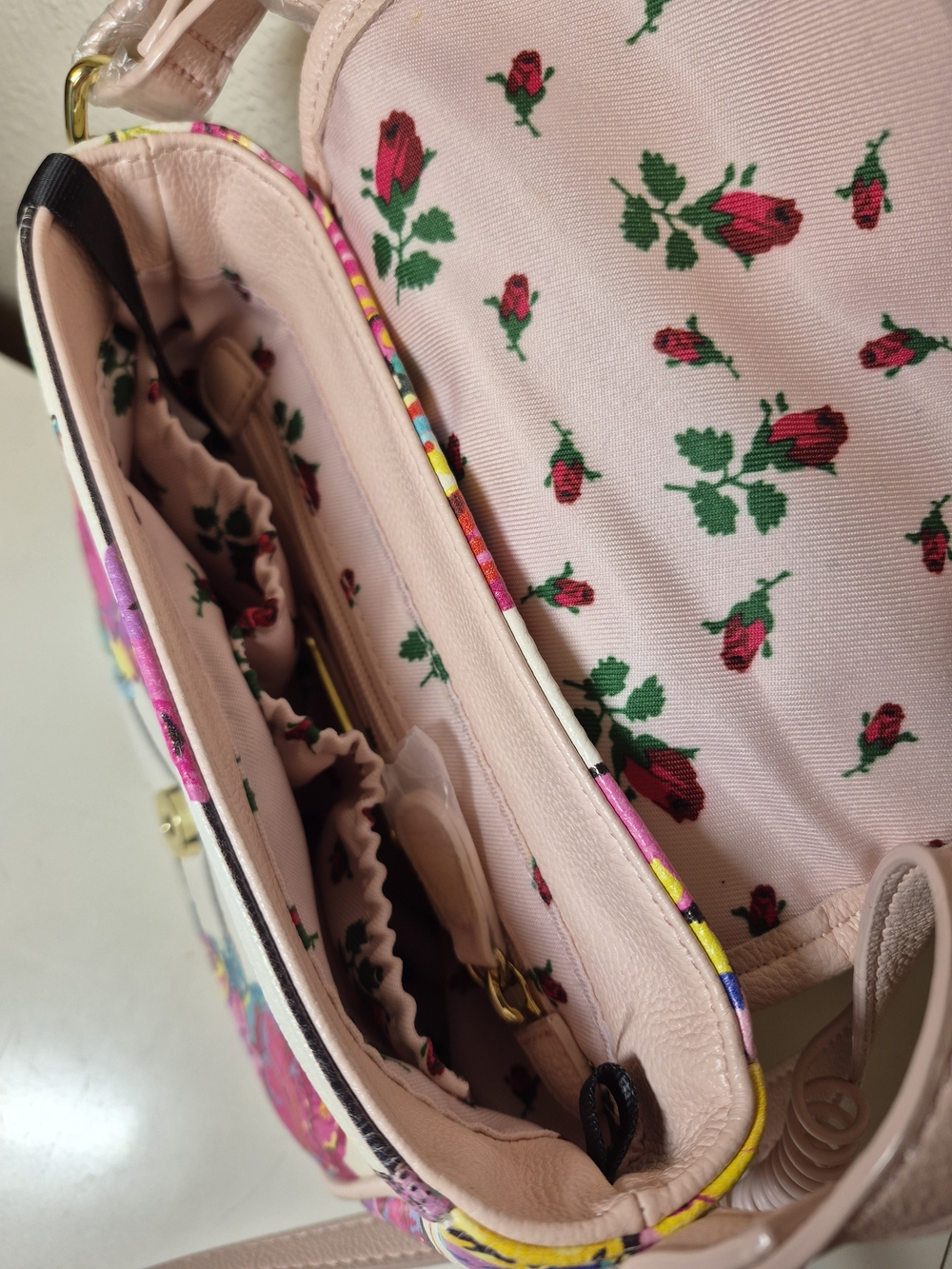 Betsey Johnson Pink Floral Retro Phone Crossbody Bag with Gold Accents - Picture 4 of 10